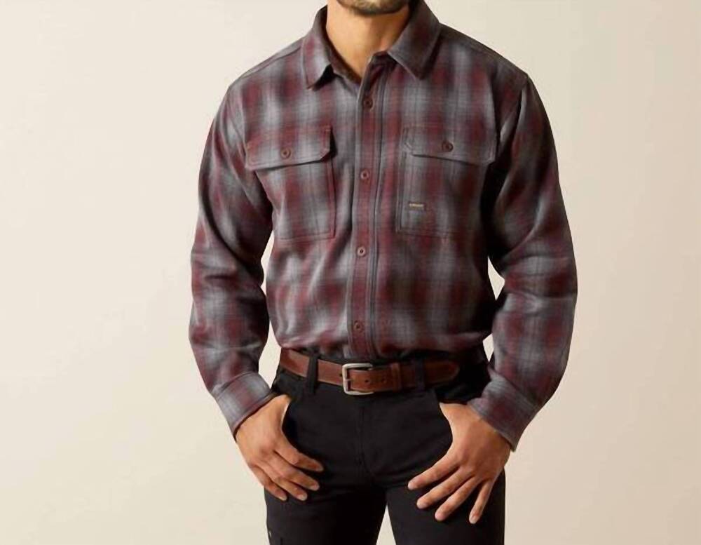 NEW ARIAT rebar heavy flannel work snap shirt in charcoal